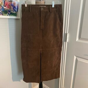 Brown Faux Suede Midi Skirt